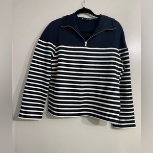 Zara, Women's Half Zip Hooded Sweatshirt,Size M Navy Blue